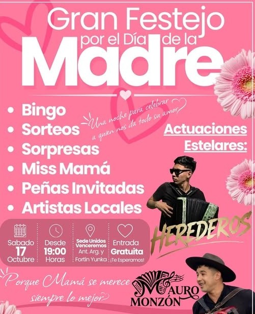 EL ESPINILLO: LA AGRUPACIÓN UNIDOS VENCEREMOS PREPARA UN GRAN FESTEJO POR EL DÍA DE LA MADRE